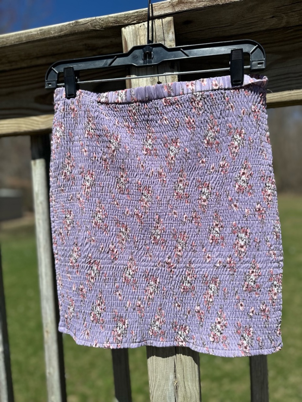 Lavender Floral Smocked Mini Skirt - Stretch Shirred Design